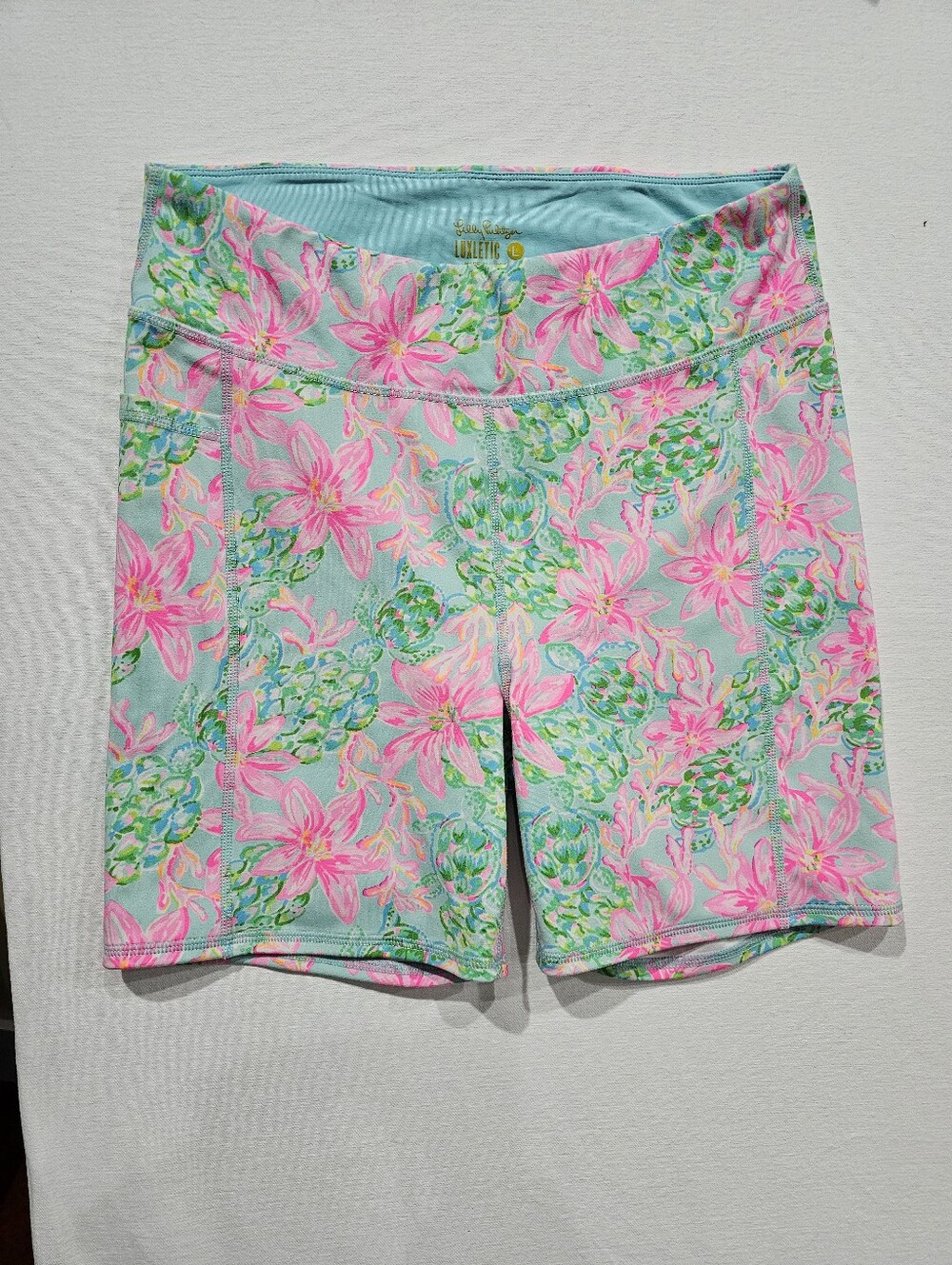 Lilly Pulitzer Luxletic Turtle Floral Active Bike Shorts Pink Weekender
